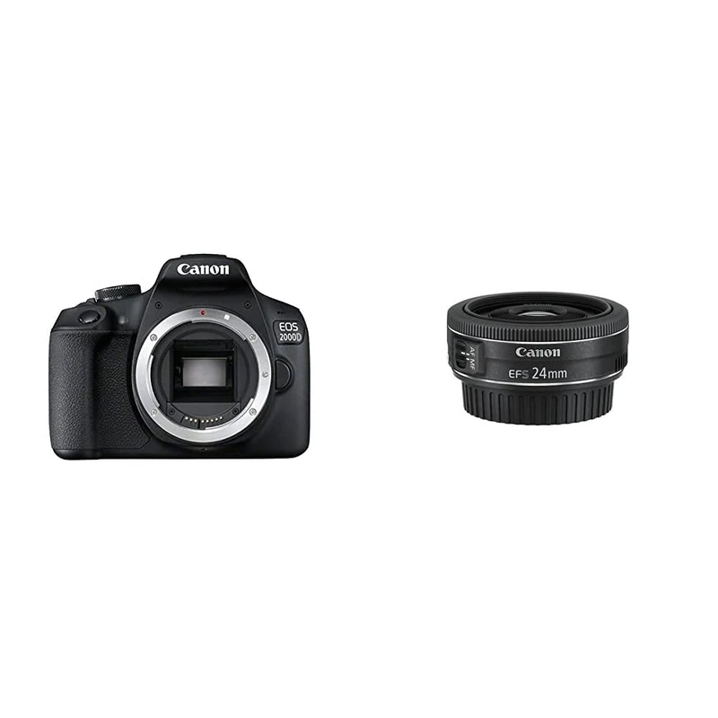 Canon EOS 2000D DSLR Camera Body - Black With Canon EF-S 24 mm f/2.8 STM Lens - Black