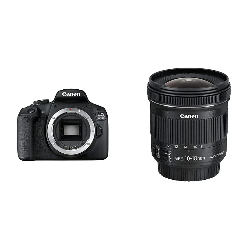 Canon EOS 2000D DSLR Camera Body - Black With Canon EF-S10-18 mm f/4.5-5.6 IS STM Lens - Black