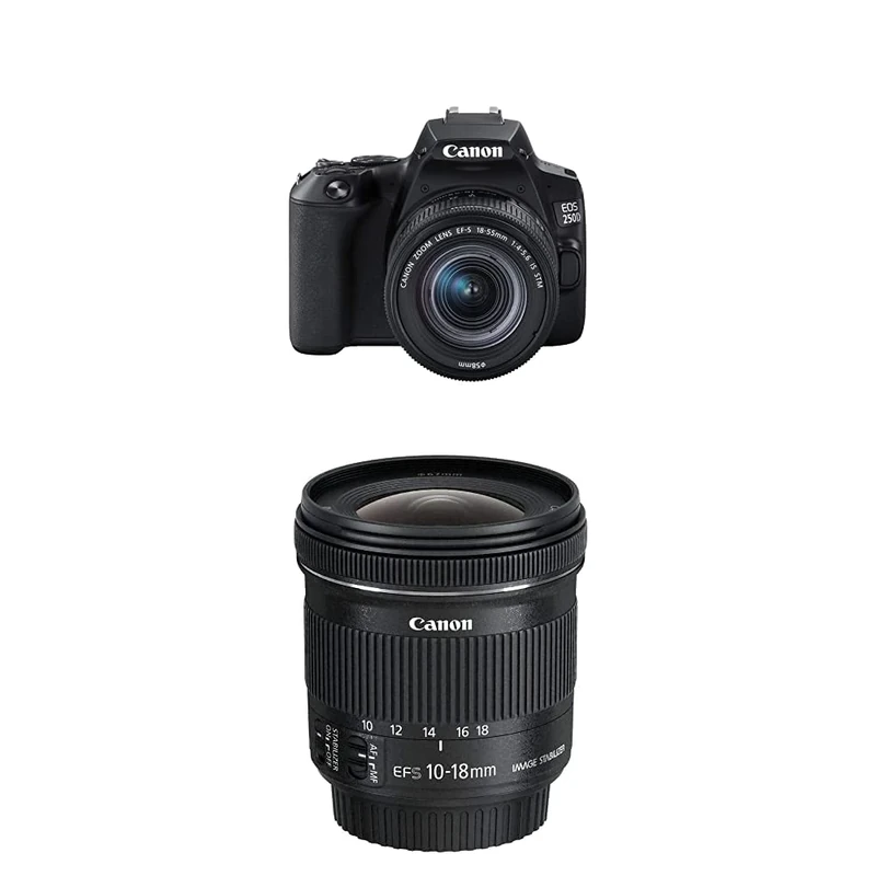 Canon EOS 250D + EF-S 18-55mm f/4-5.6 IS STM Lens - Black With EF-S 10-18mm f/4.5-5.6 IS STM Lens - Black