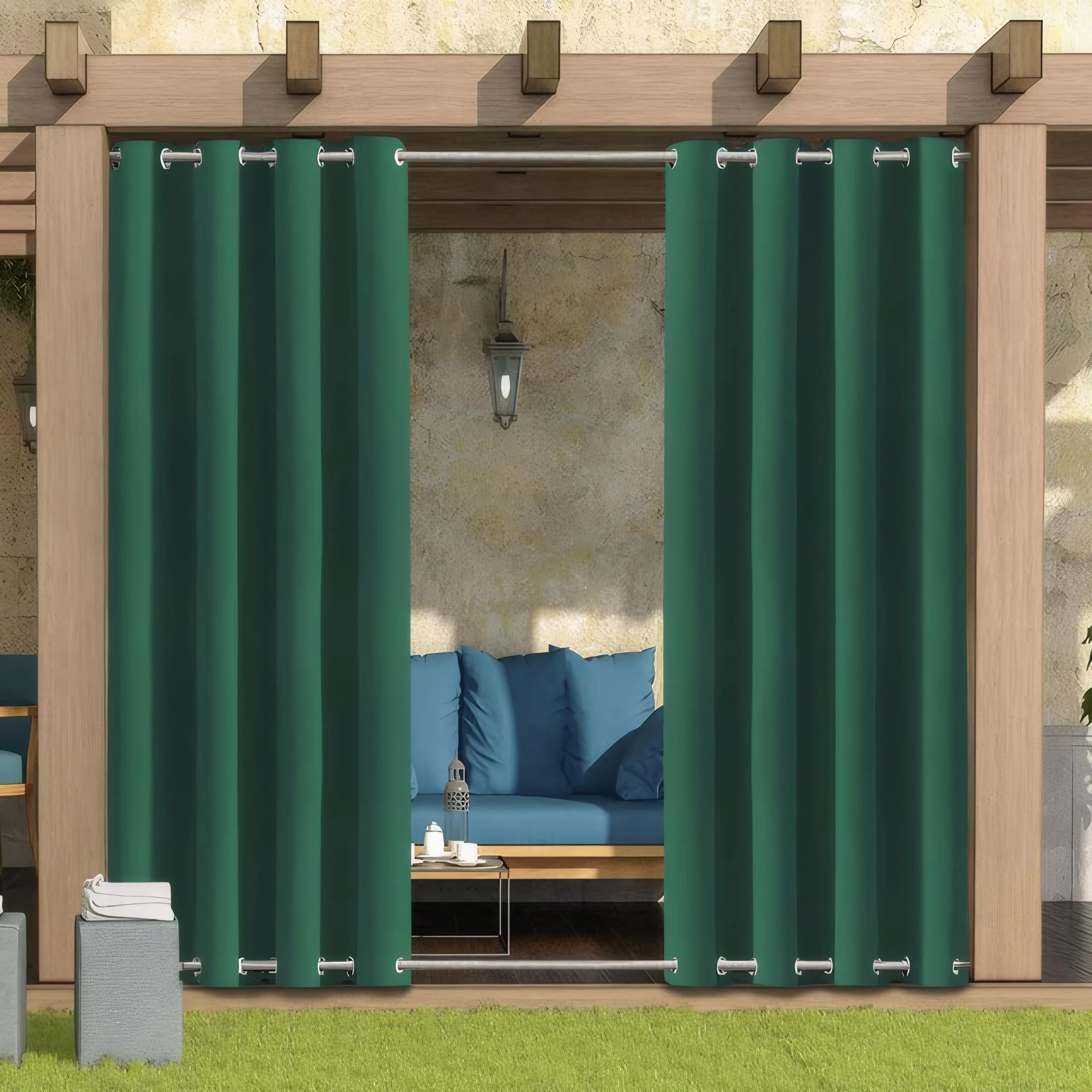 Outdoor Curtains for Garden Patio Gazebo Pergola,Waterproof,Windproof,Blackout Thermal Insulated Double Grommet(Top and Bottom) Outdoor Curtains for Garden Patio Door(1 Panel,52"*94",Dark Green)