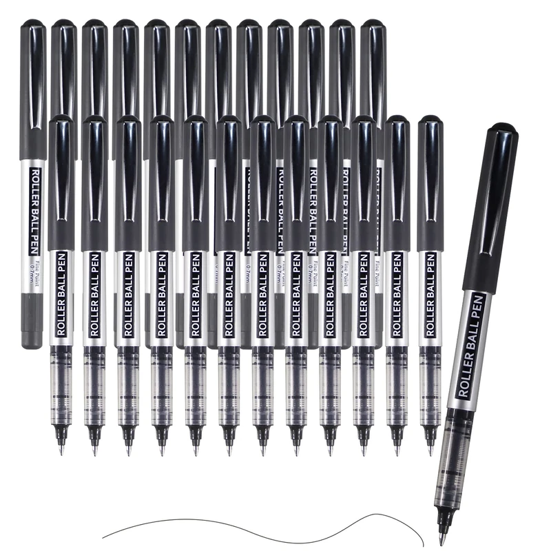 Rollerball Pen, 25 Pack Black Gel Pens 0.7 mm Fine Point Liquid Ink, Quick-Drying Ballpoint Pen for Writing, Journaling, Home Office Stationary Supplies