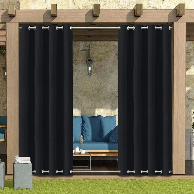 LiveGo Outdoor Curtains for Garden Patio Gazebo Pergola,Waterproof,Windproof,Blackout Thermal Insulated Double Grommet(Top and Bottom) Outdoor Curtains for Garden Patio Door(1 Panel,52"*84",Black)