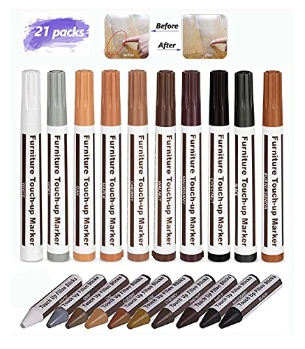 Wood Filler Furniture Markers Touch Up, Lifreer 21 Pcs Wood Scratch Repair Filler Pens and Wax Sticks with Sharpener for Scratches, Stains, Hardwood Floors, Tables, Desks, Carpenters