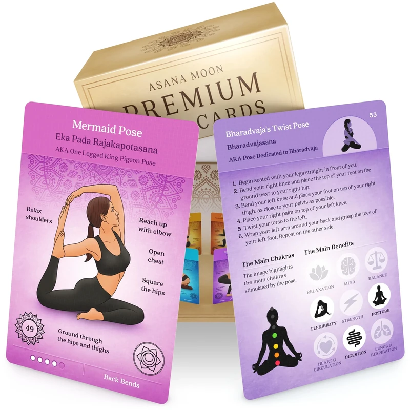 Premium Asana Moon Yoga Cards – 120 Pose Deck with Sequencing and Sanskrit Names – Unique Yoga Gift for Women or Any Lover