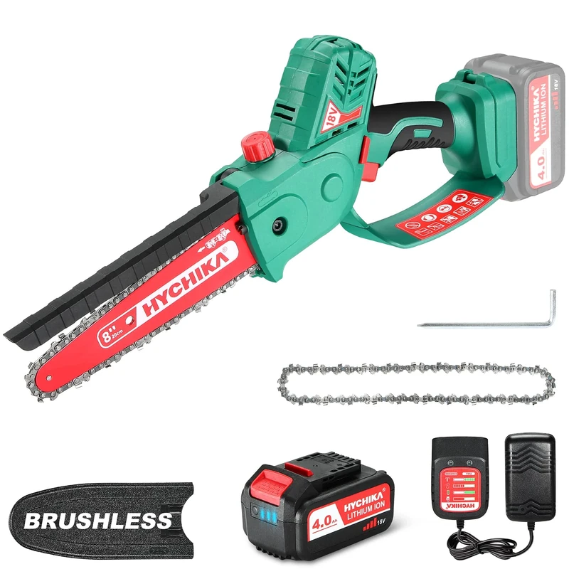 HYCHIKA Mini Chainsaw Cordless, 8 Inch Brushless Electric Chainsaw with 4000mAh Battery, Automatic Oiling System for Wood Cutting Tree Trimming