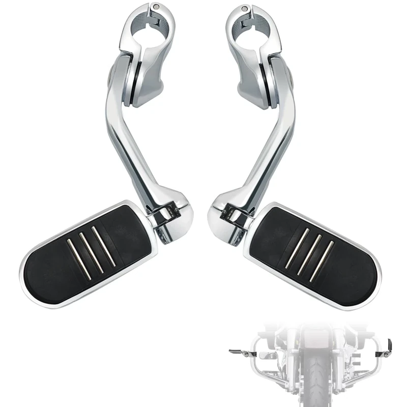 FOVPLUE 1.25" Highway pegs,Long Angled Adjustable Highway Footpegs for Harley Davidson Softail Electra Road Glide Road King Street Sportster Glide with 1 1/4 Engine Guard Highway 1.25" Bar Chrome