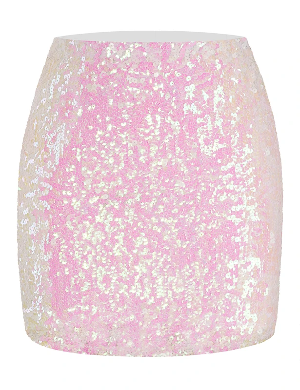 MANER Women's Sequin Skirt Sparkle Stretchy Bodycon Mini Skirts Night Out Party, Colorful, S