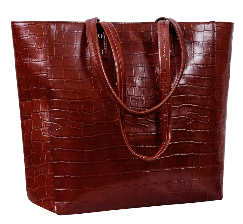 ANTONIO VALERIA Alexis Leather Tote/Shoulder Bag for Women, Printed Dark Red, M