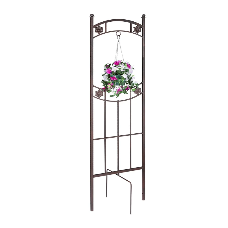 Relaxdays Trellis with flower pot hanger, for climbing plants, for plugging, trellis, H x W x D: 182 x 52 x 43.5 cm, brown