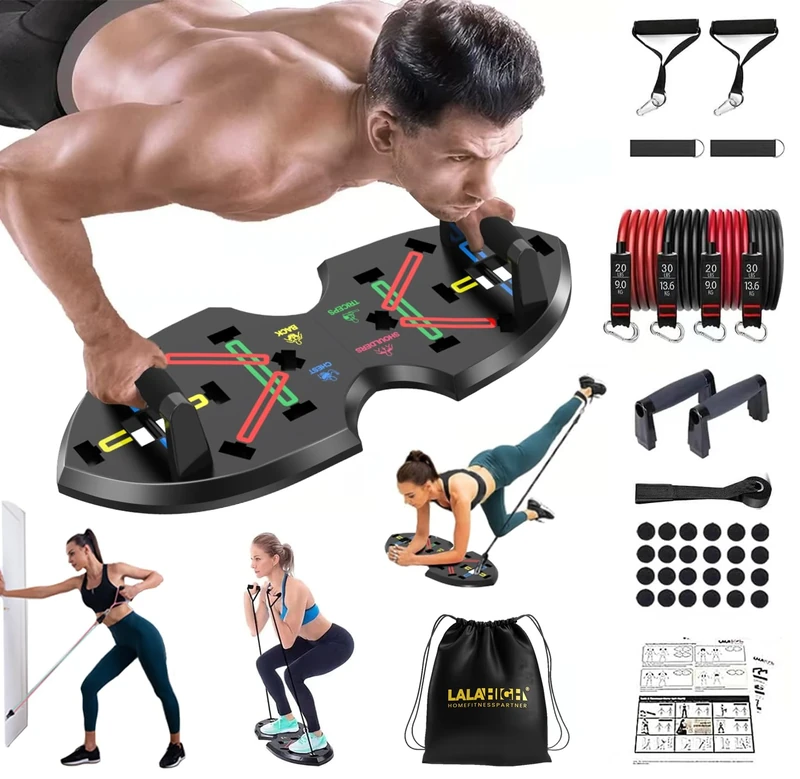 LALAHIGH 20-in-1 Push Up Board with Bands - Portable Home Gym