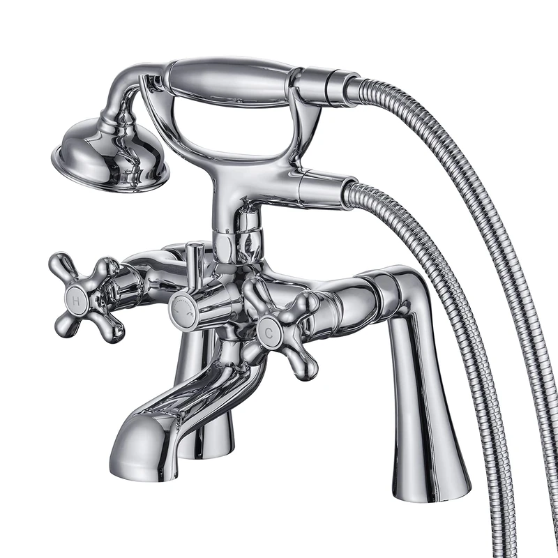 Hanallx Clawfoot Tub Faucet Deck Mount Tub Filler Chrome Vintage Bathtub Faucets Brass with Telephone Shaped Handheld Shower