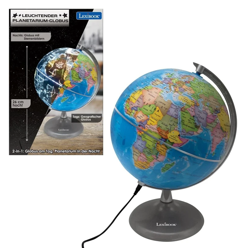 LEXIBOOK NLJ185DE Illuminated STEM 2 in 1 Day Globe Constellation Map at Night Blue/Black