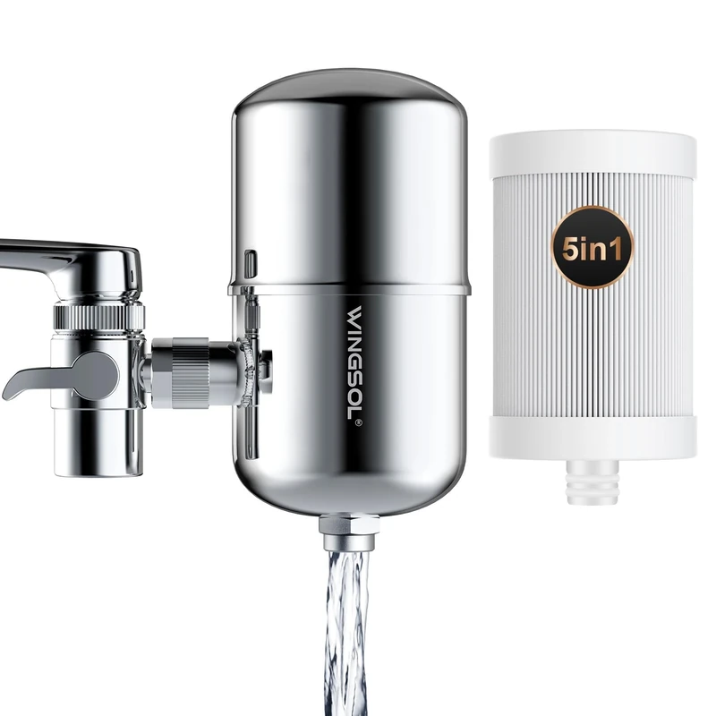 WINGSOL WINGSOL Faucet Filter Reduce Heavy Metals 99.6% Lead, Increase Water pH & Taste NSF/ANSI 42&53, 304 Stainless-Steel 220-Gallon 0.1µm Remineralize Water 5-in-1 Function WS-FM001-5in1