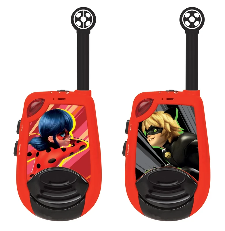 LEXIBOOK, Miraculous Ladybug Cat Noir, Digital Walkie-Talkies for Children, 2 km Transmission Range, Morse Light Function, Belt Clip for Transport, Battery operated, Red, TW25MI