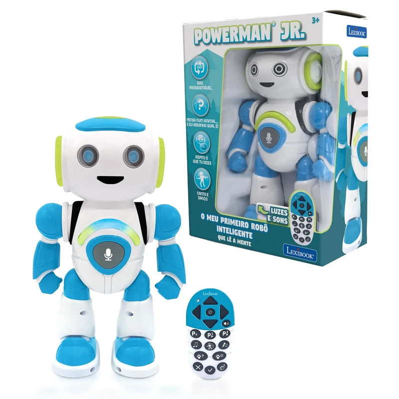 LEXIBOOK, Powerman Jr. Robô de brinquedo inteligente e interactivo que lê no brinquedo mental para crianças que dançam música, Azul, ROB20PT