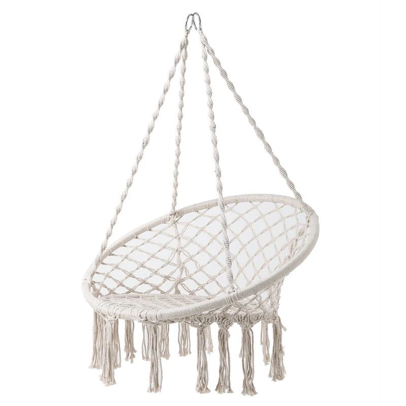 PATIO Hanging Chair Hammock Outdoor Indoor Boho Style Fixed Cords Ecru - Image 1
