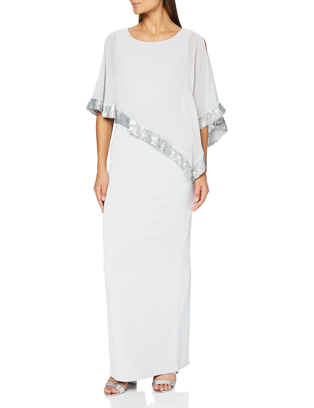 Gina Bacconi Women's Crepe and Chiffon Maxi Dress Cocktail, Silver Mist, 8