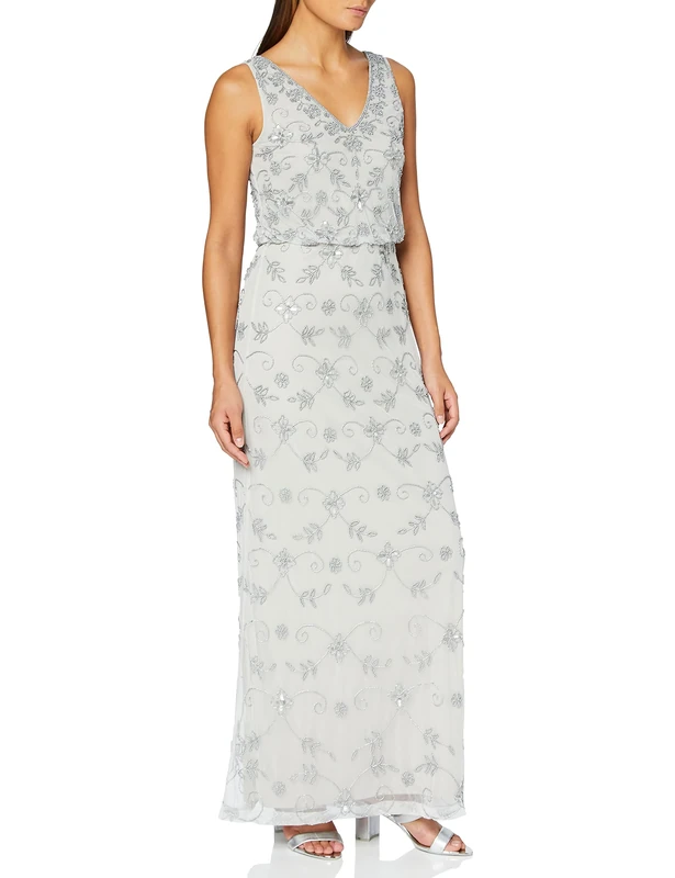 Gina Bacconi Women's Beaded Maxi Dress Cocktail, Grey, 12