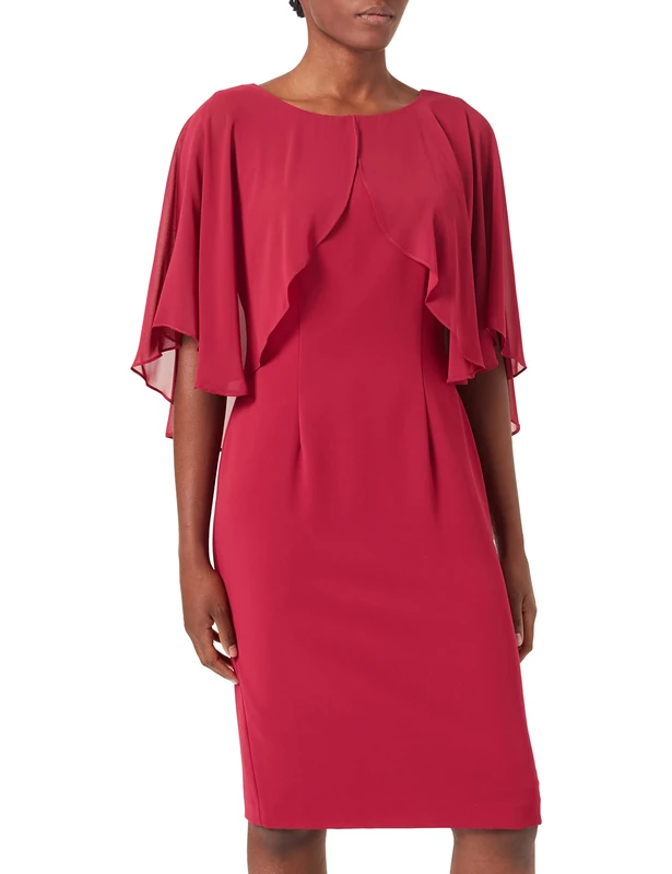 Gina Bacconi Women's Crepe & Chiffon Cape Dress Cocktail, Damson, 18