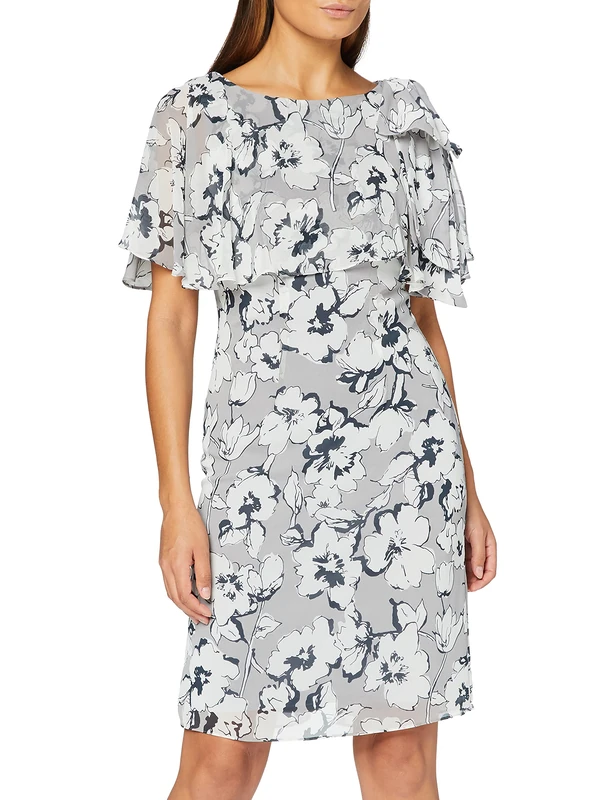 Gina Bacconi Women's Floral Chiffon Dress Cocktail, Grey, 8