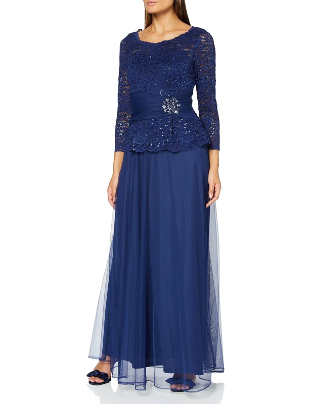 Gina Bacconi Women's Sequin Lace Maxi Dress Cocktail, Navy, 12