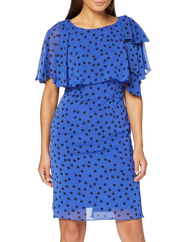 Gina Bacconi Women's Spot Chiffon Dress, Royal/Black, 10