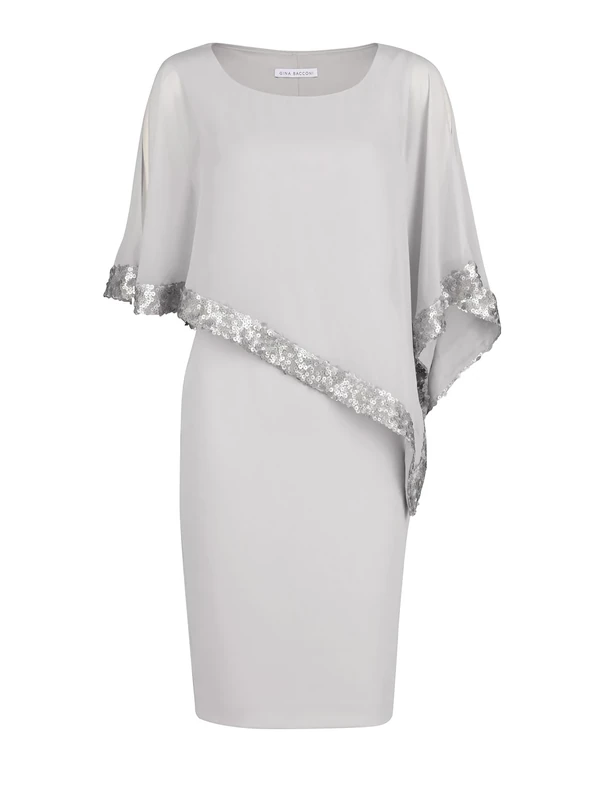 Gina Bacconi Women's Crepe and Chiffon Dress Cocktail, Silver Mist, 16