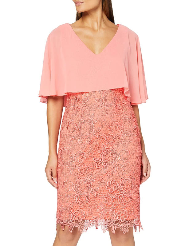 Gina Bacconi Women's Embroidered Dress with Cape Cocktail, Dahlia, 14