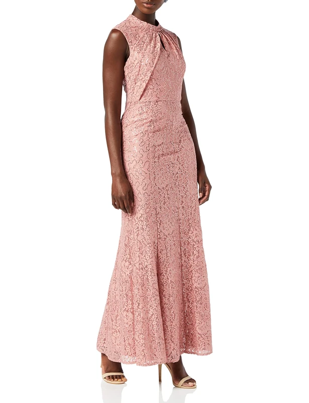 Gina Bacconi Women's Sequin Lace Maxi Dress Cocktail, Dusty Pink, 8