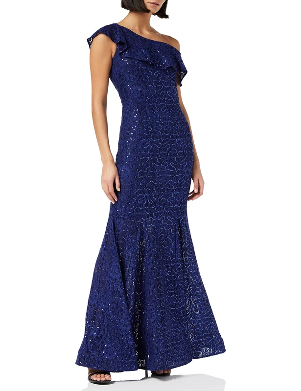 Gina Bacconi Women's Sequin Lace Maxi Dress, Navy, 12