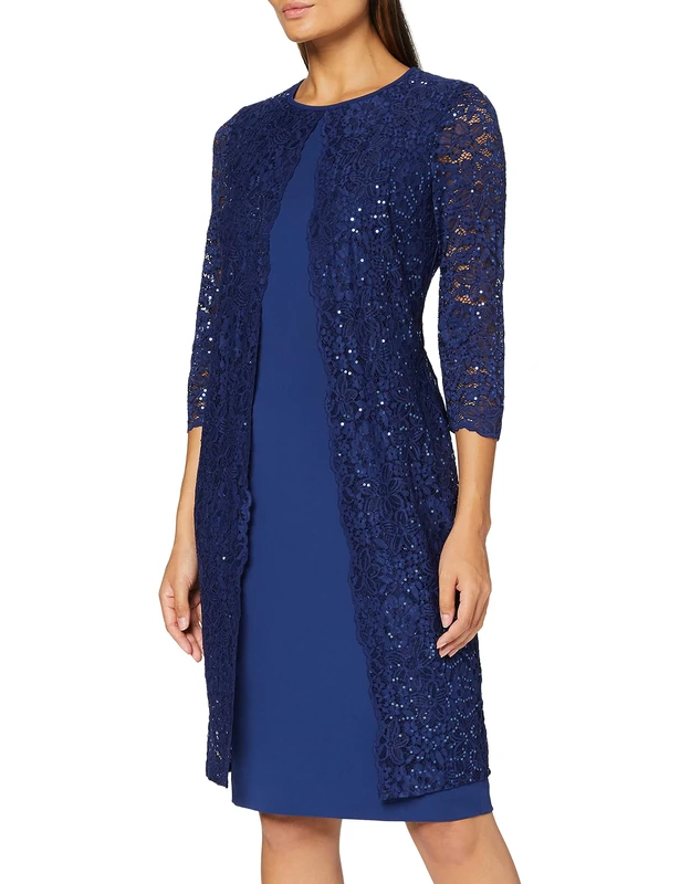 Gina Bacconi Women's Crepe and Lace Dress Cocktail, Navy, 10