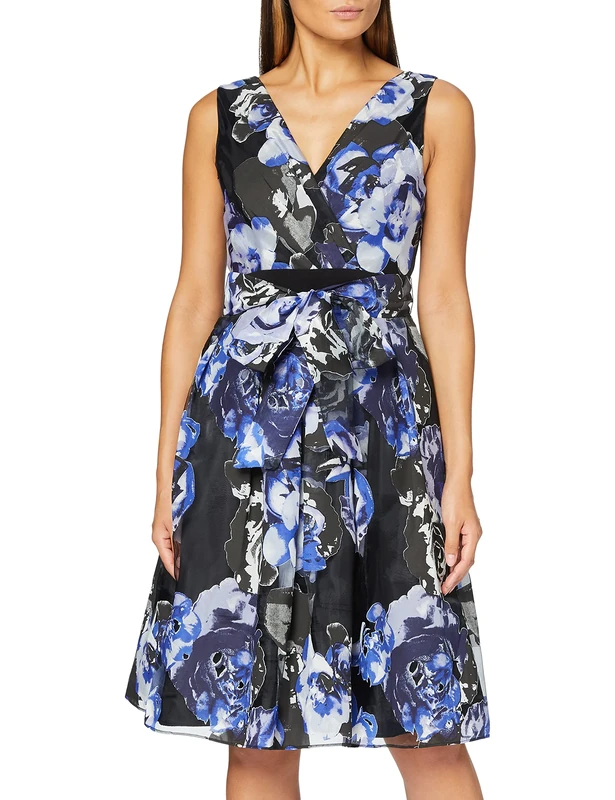 Gina Bacconi Women's Burnout Organza Dress Cocktail, Black/Navy, 16