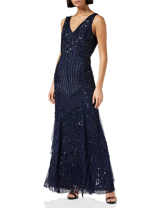 Gina Bacconi Women's Beaded Maxi Dress Cocktail, Navy, 10