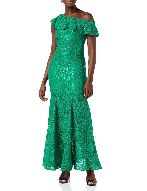 Gina Bacconi Women's Sequin Lace Maxi Dress Cocktail, Green, 18
