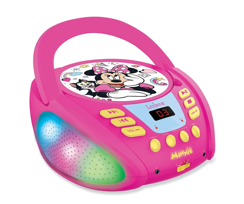 Lexibook, Disney Minnie, Bluetooth CD player for kids, Portable, Multicoloured light effects, Microphone jack, Aux-in jack, AC or battery-operated, Pink, RCD109MN