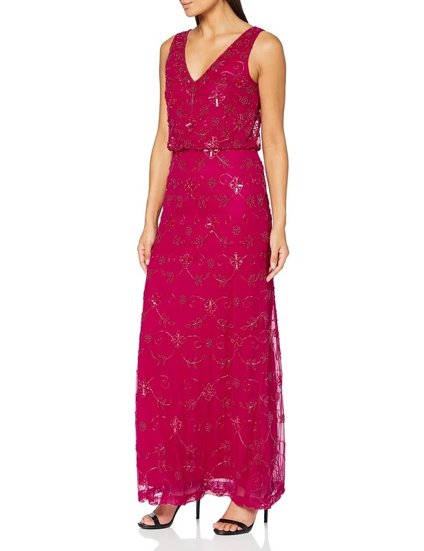 Gina Bacconi Women's Beaded Maxi Dress Cocktail, Damson, 14