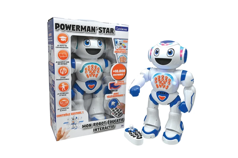 Lexibook, Powerman® Star Remote Control Robot Talking and Walking Programmable for Children 4+ French Version White Blue ROB85FR