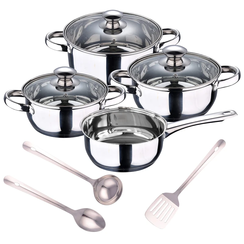 San Ignacio Stainless Steel Cookware Set 7 Pieces + Set of 3 Kitchen Utensils in Stainless Steel
