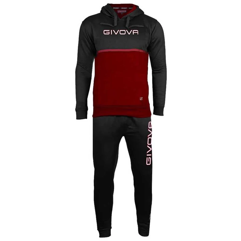 Givova Men's Tuta Italia 106 Con Capp. Bicolore in Felpa Passen, Schwarz/Granat,