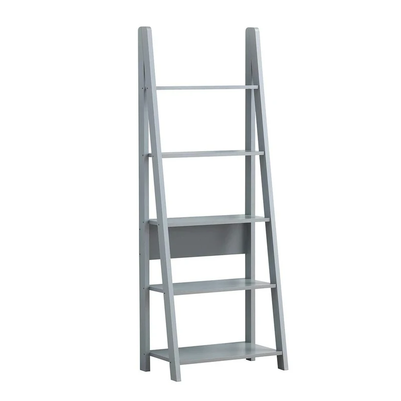Riva Scandinavian 5 Tier Ladder Bookcase Industrial Organizer Display Shelving Unit for Modern Living Space Room Entryway Storage Furniture for Planters Books - Grey (64 x 175.4 x 36.7cm)