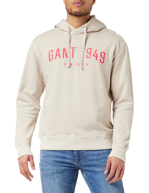 GANT Men's D2 1949 Sweat Hoodie Hooded Sweatshirt, Aqua Green, S