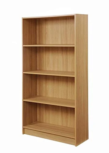 Timber Art Design UK Bookcase 4 Tier Storage Open Floor Mount Industrial Rack Display Shelving Organiser Cubes Unit For Living Room, Office, Study Room Furniture, Oak - W80 x H150 x D30cm