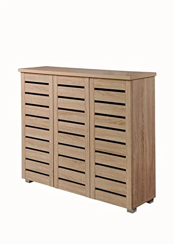 Timber Art Design UK 5 Tier Shoe Storage Cabinet Organizer, Cabinet Shelving for Space Saving, 3 Door Cupboard Hallway Bedroom, Shoes Rack Unit Sonoma Oak - W 114 x H 98.3 x D 33.6 cm