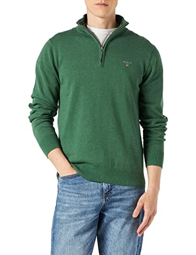 GANT Men's Classic Cotton Half Zip Sweatshirt, Kelly Green Mel, XL