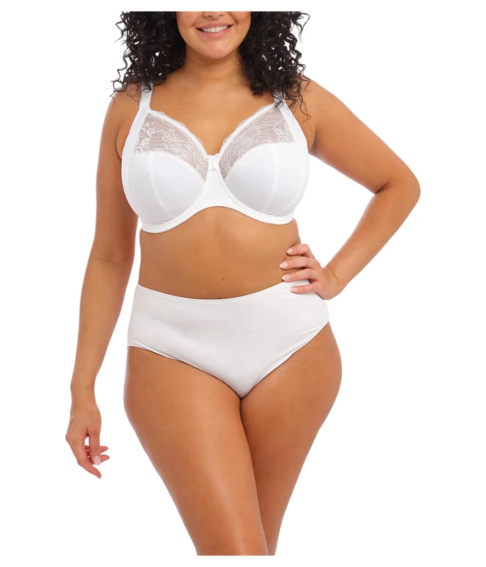 Elomi Women's Morgan Banded Comfort & Support. Three-Section Cup, Side Frame, Stretch Lace. Solid Color Dd+ Bras, White, 42DD
