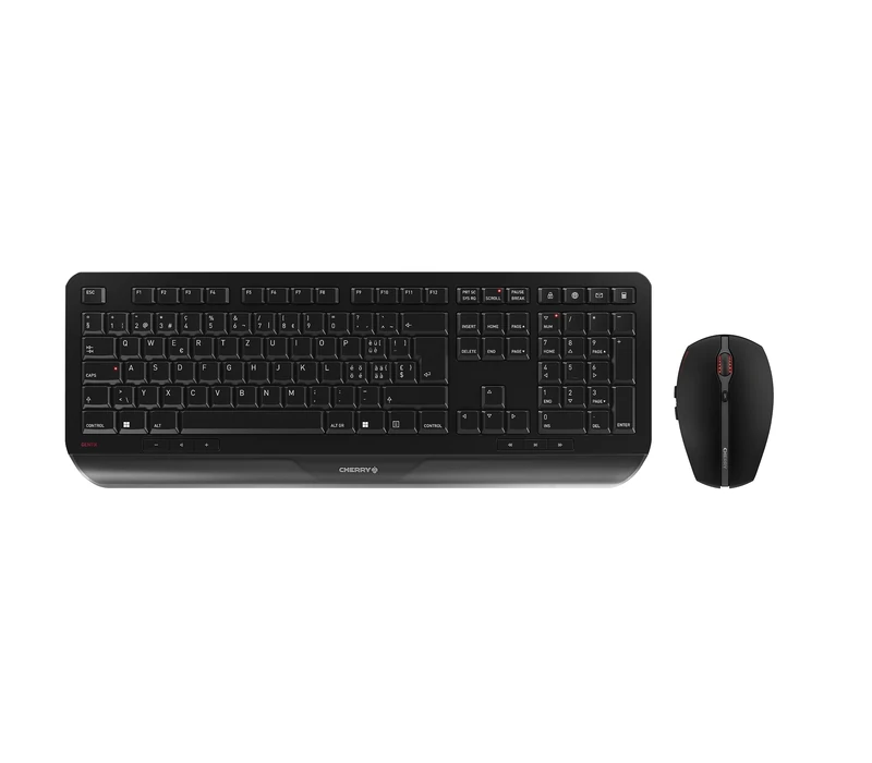 CHERRY GENTIX DESKTOP, Wireless Keyboard & Mouse Set, Swiss Layout (QWERTZ), 2.4 GHz Wireless, Integrated Palm Rest, Symmetrical Design, Black