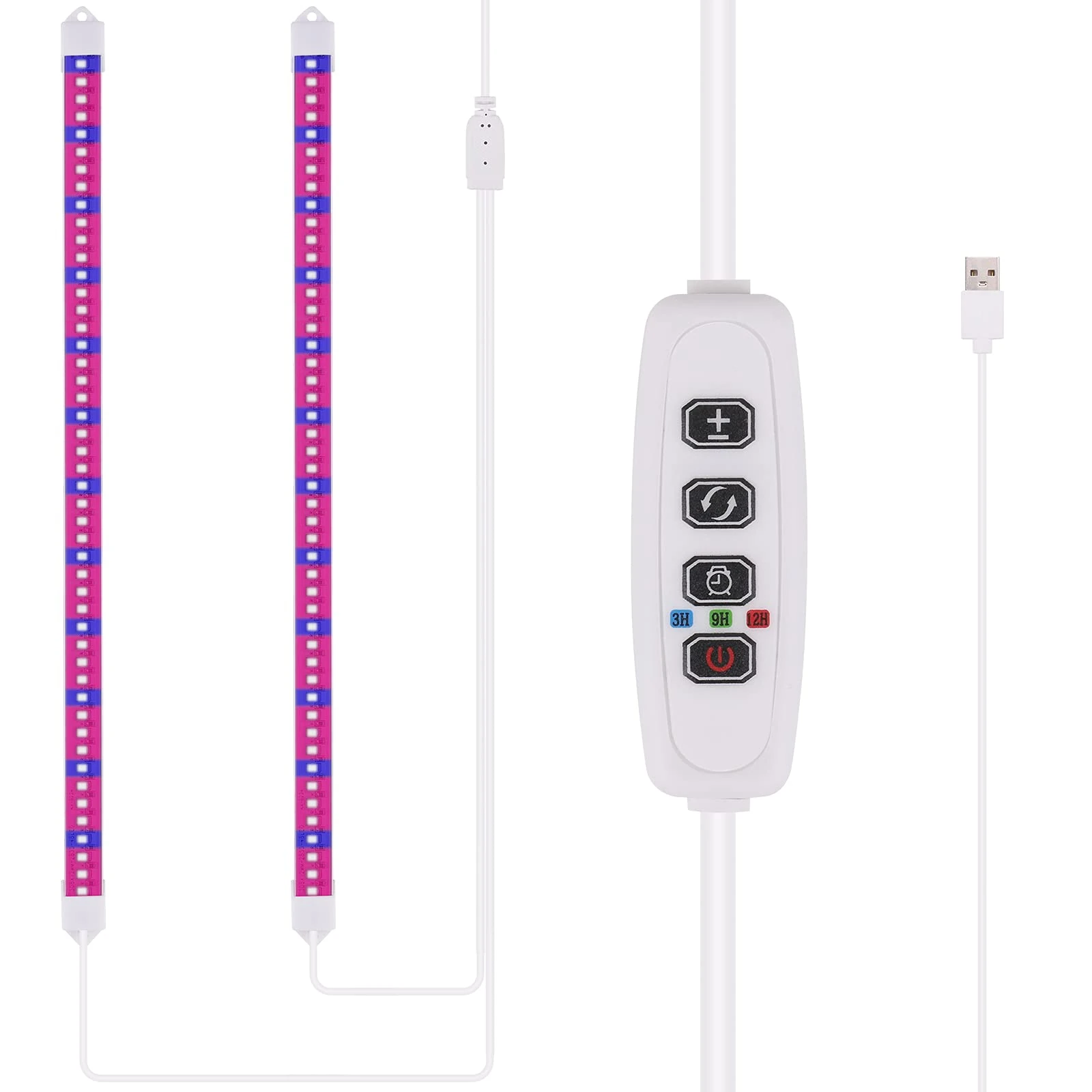 LED Plant Grow Light Strip, Grow Lamp Bar for Indoor Plants with Auto On/Off Timer, Full Spectrum / Dimmable / USB Plug-in Plant Light for Gardening Greenhouse Hydroponics (2 Strip)