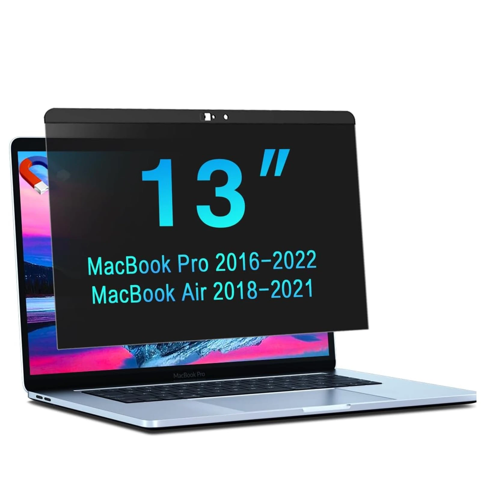 STARY Magnetic Privacy Screen Filter for Macbook Pro 13 inch (2016-2022,M1,M2)&MacBook Air 13 Inch (2018-2021), Removable Anti Blue Light Glare Laptop Privacy Screen with Webcam Cover