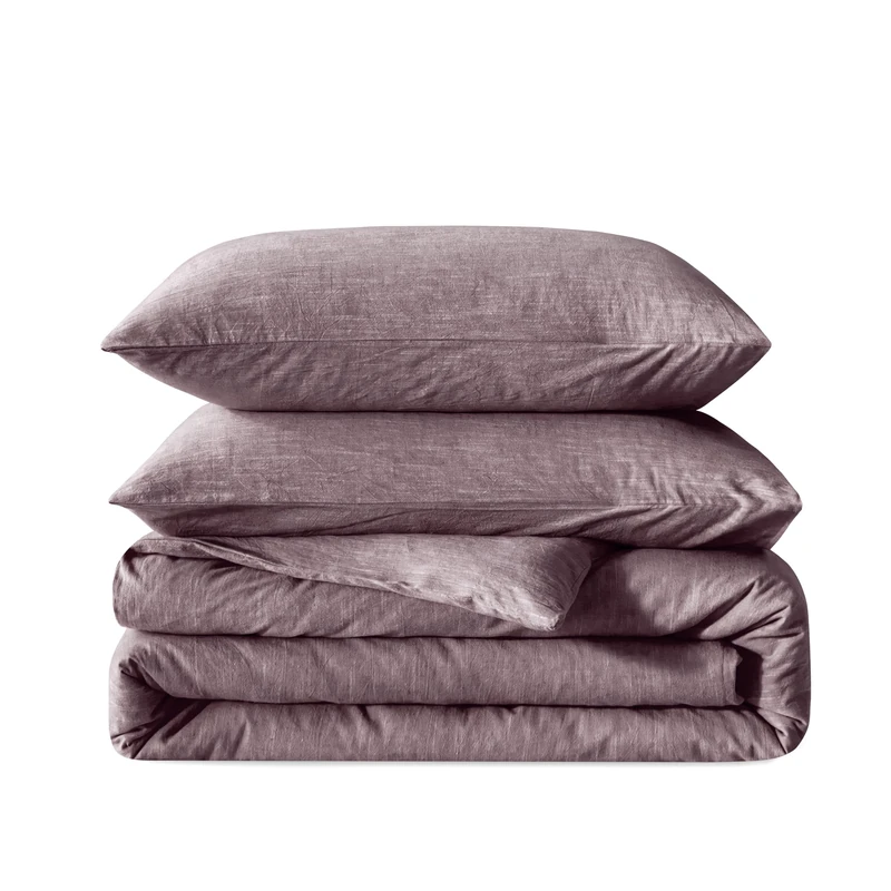 BFS HOME Stonewashed Cotton/Linen Duvet Cover Set (Chocolate, California King)