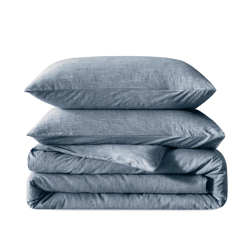 BFS HOME Stonewashed Cotton/Linen California King Duvet Cover, 3-Piece Comforter Cover Set, Breathable and Skin-Friendly Bedding Set (Peacock Blue, California King)